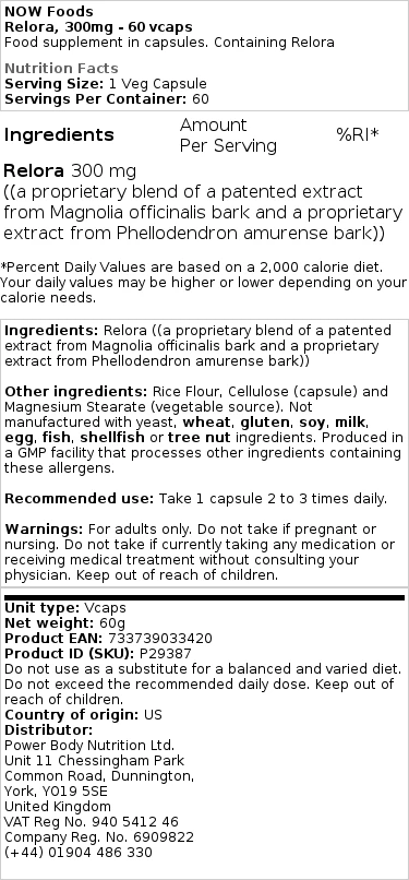 NOW Foods - Relora - 300 mg · 120 vcaps - Slika 2