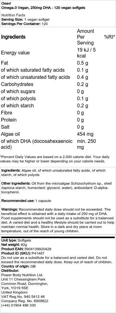250mg DHA - 120 vegan softgels
