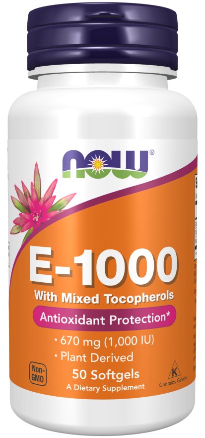 NOW Foods - Vitamin E-1000 - Naturlig (Blandede Tocopheroler) - 50 bløde kapsler