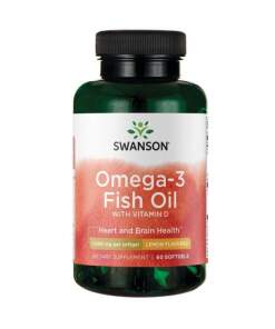 SWANSON Omega-3 + Vitamin D-3 60 kapsler
