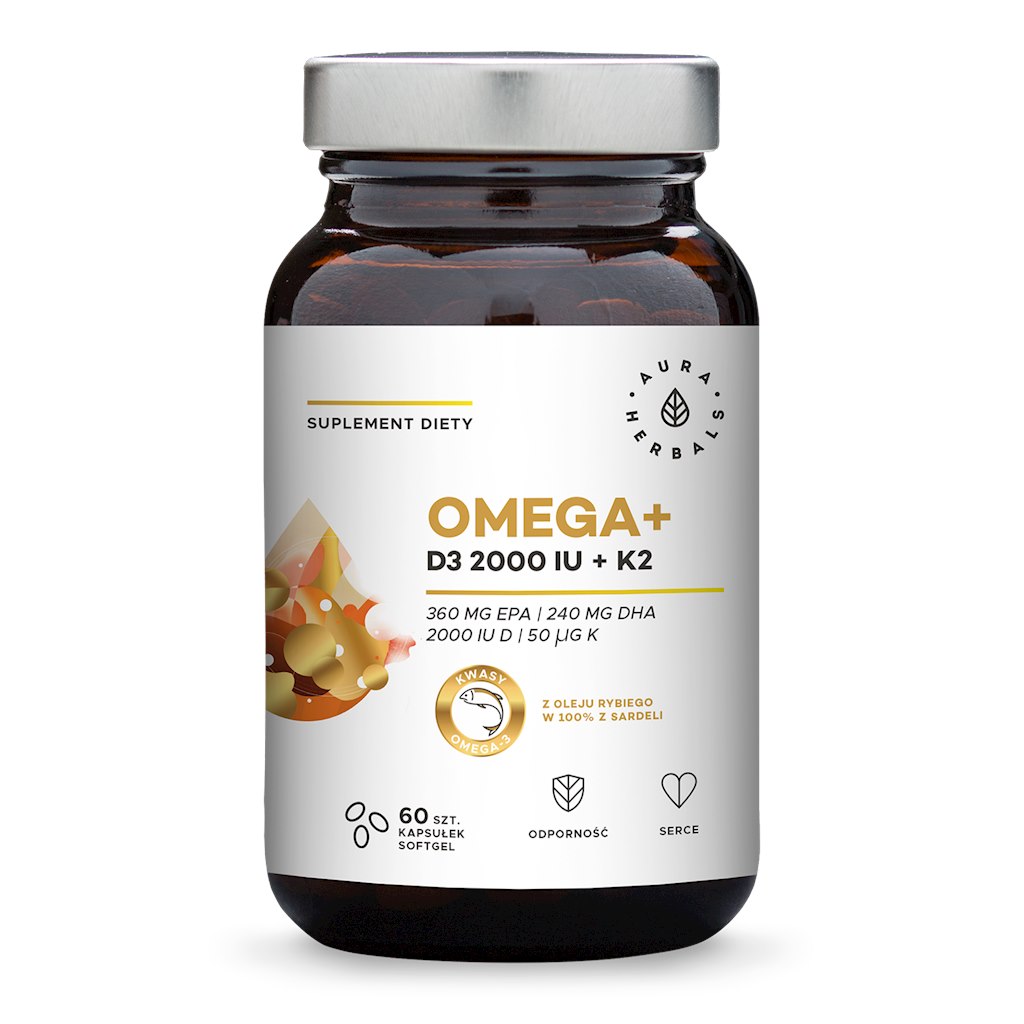 AURA HERBALS Omega+ Vitamin D3 2000 IU + Vitamin K2 (60 sgel caps)